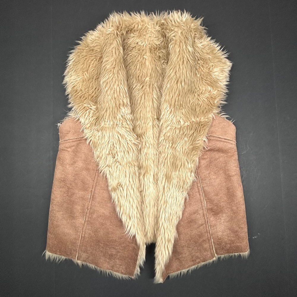 Faux Suede Fur Trim Vest Women XS Boho Chic Layering Penny Lane Retro 70s Y2K EC
